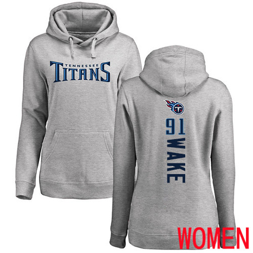 Tennessee Titans Ash Women Cameron Wake Backer NFL Football #91 Pullover Hoodie Sweatshirts